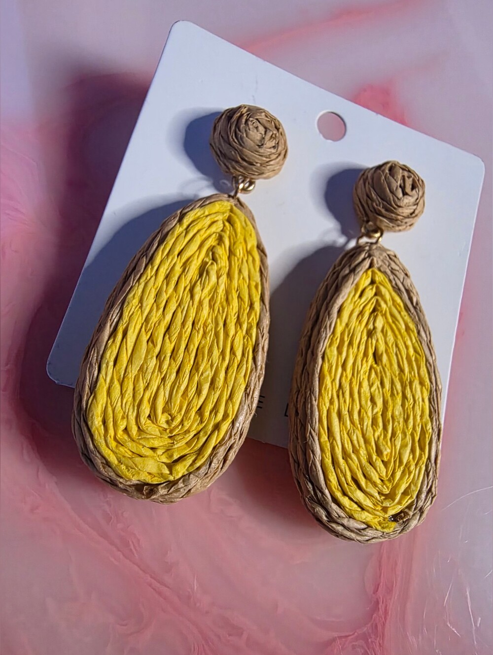 💛 Soft Yellow And Brown Raffia Earrings -Limited. No Restocks Or Reorders 💛